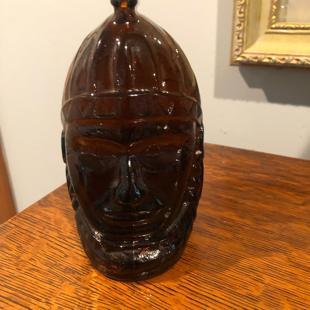 1981 Wheaton Amber Lenape Indian Coin Bank